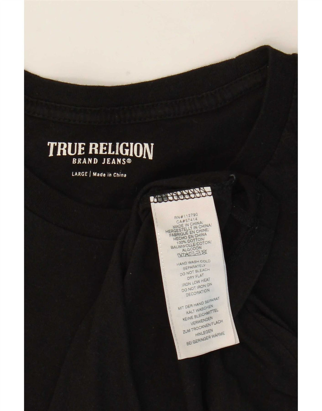 True Religion Mens Graphic T-Shirt Top Large Black Cotton