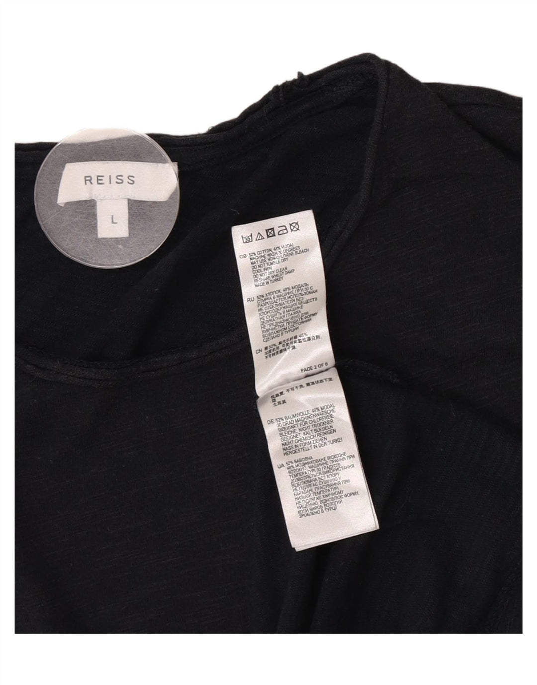 Reiss Mens T-Shirt Top Large Black Flecked Cotton