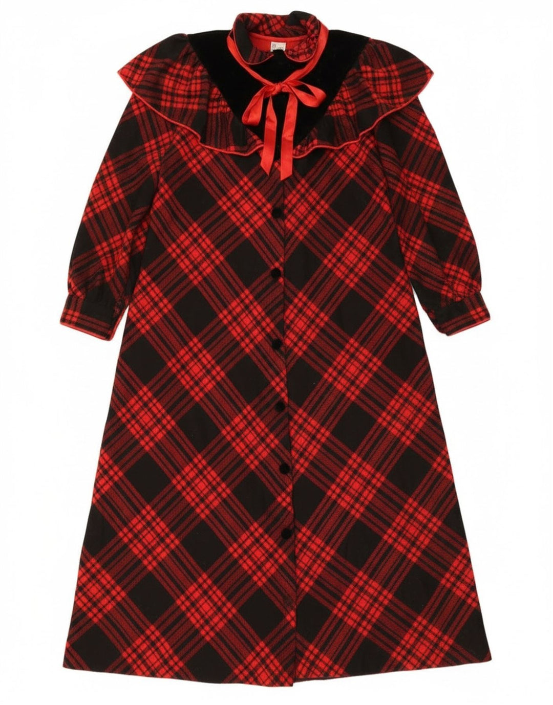 Vintage Womens Maxi Shirt Dress UK 14 Large Red Check Wool