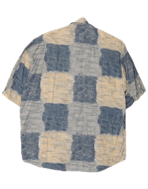 RAYBEST Mens Short Sleeve Shirt Medium Blue Geometric