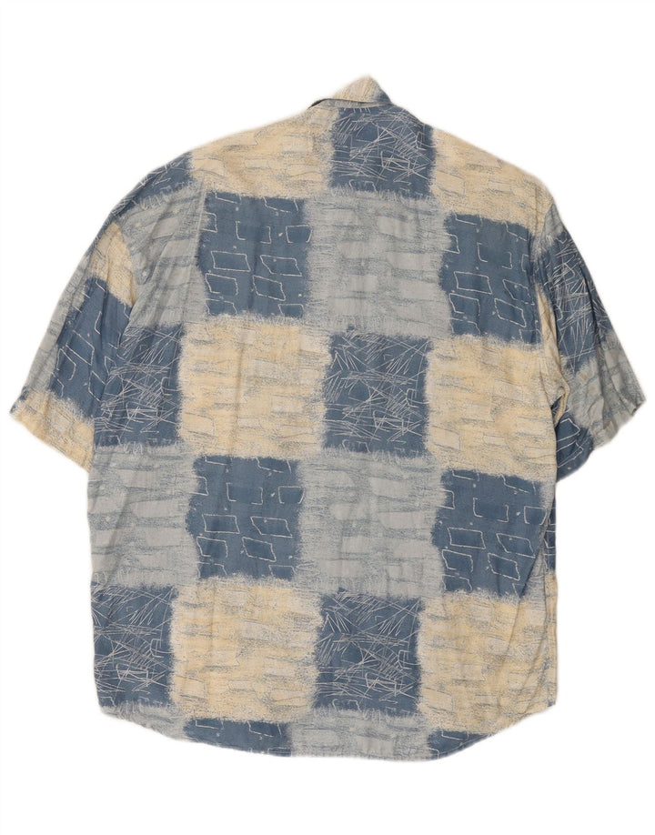 RAYBEST Mens Short Sleeve Shirt Medium Blue Geometric