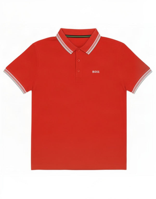 Hugo Boss Mens Polo Shirt Small Red Striped Cotton