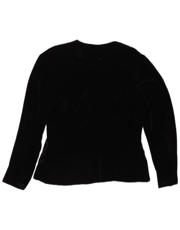 Vintage Womens 4 Button Velvet Blazer Jacket UK 14 Medium Black Floral