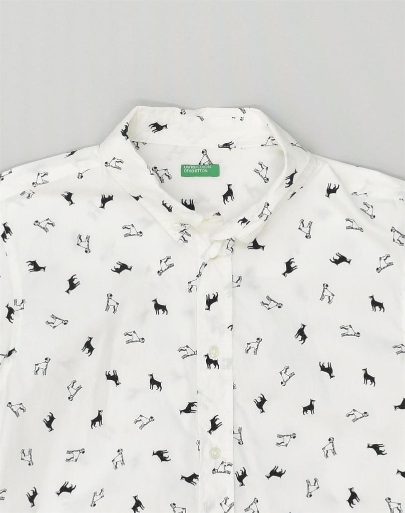 BENETTON Boys Shirt 11-12 Years 2XL  White Animal Print Cotton | Vintage Benetton | Thrift | Second-Hand Benetton | Used Clothing | Messina Hembry 