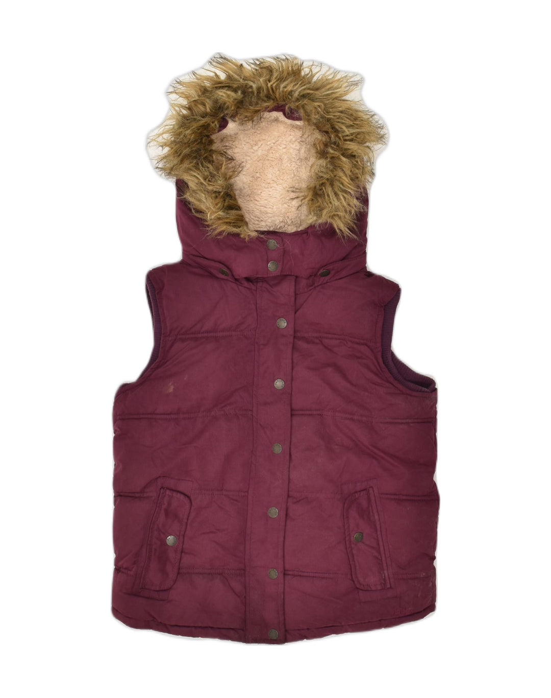 FAT FACE Girls Hooded Padded Gilet 10-11 Years Burgundy Polyester | Vintage Fat Face | Thrift | Second-Hand Fat Face | Used Clothing | Messina Hembry 
