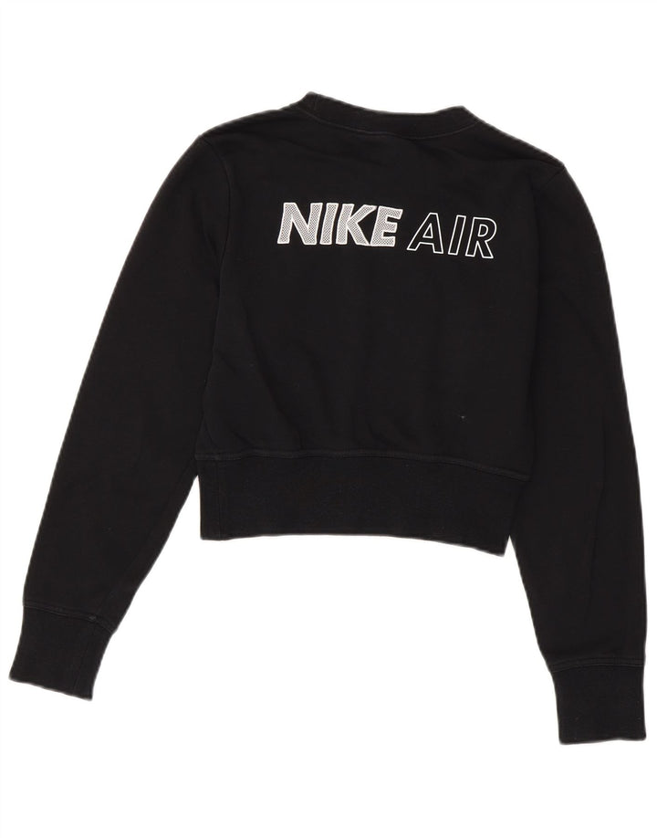 NIKE Womens Crop Graphic Sweatshirt Jumper UK 6 XS Black Cotton