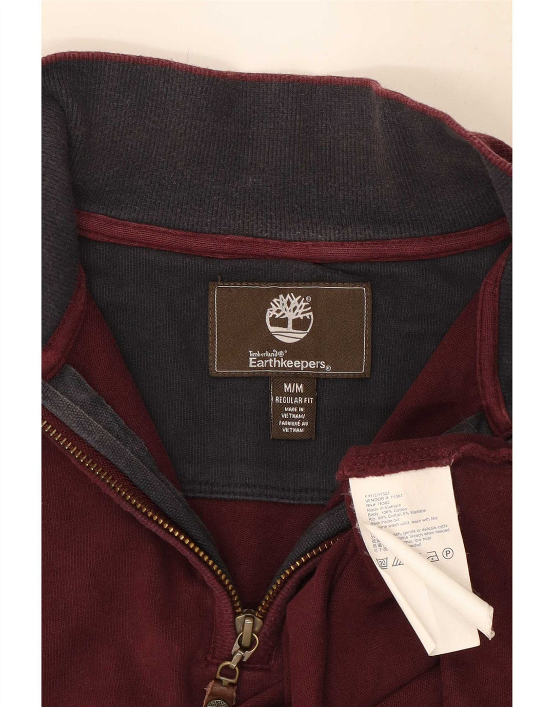 Timberland Mens Zip Neck Regular Fit Sweatshirt Jumper Medium Burgundy