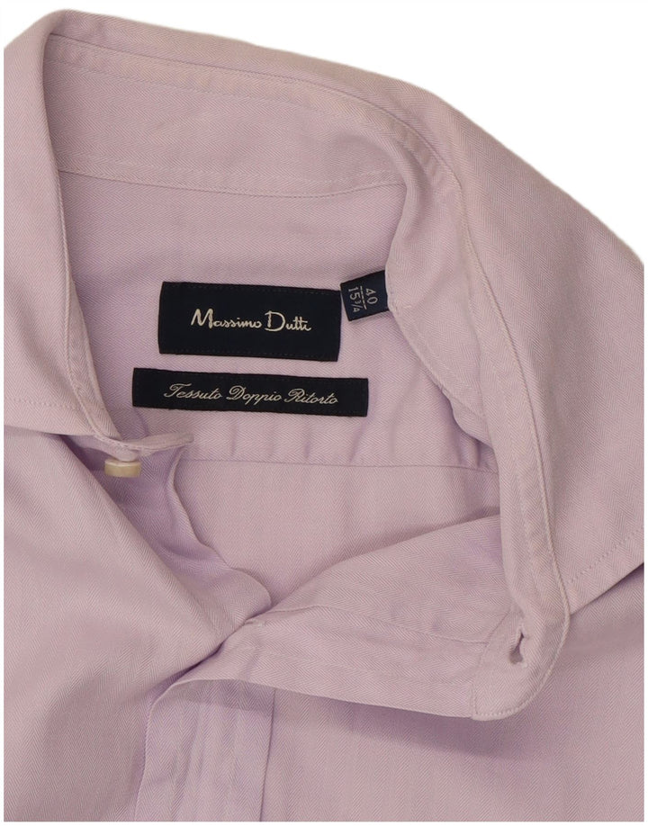 Massimo Dutti Mens Shirt Size 15 3/4 40 Medium Purple Herringbone