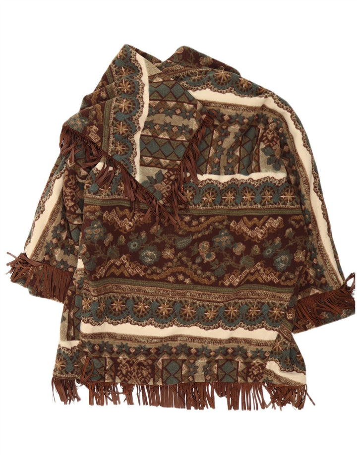Castellani Womens Open Poncho Coat UK 22 3XL Brown Geometric