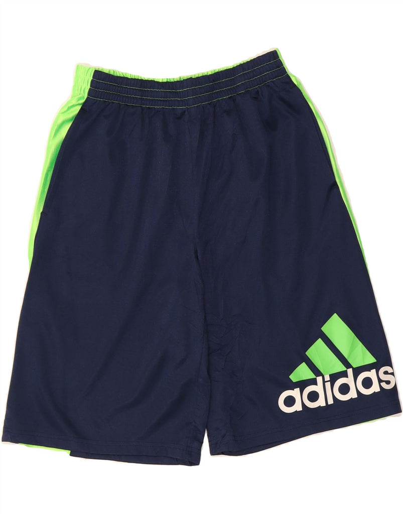 ADIDAS Boys Graphic Sport Shorts 15-16 Years XL  Navy Blue Colourblock Vintage Adidas and Second-Hand Adidas from Messina Hembry 