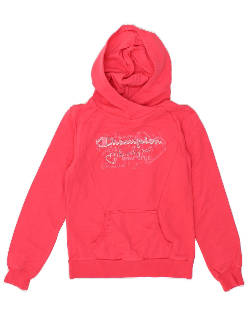 CHAMPION Girls Graphic Hoodie Jumper 9-10 Years Medium Pink | Vintage Champion | Thrift | Second-Hand Champion | Used Clothing | Messina Hembry 