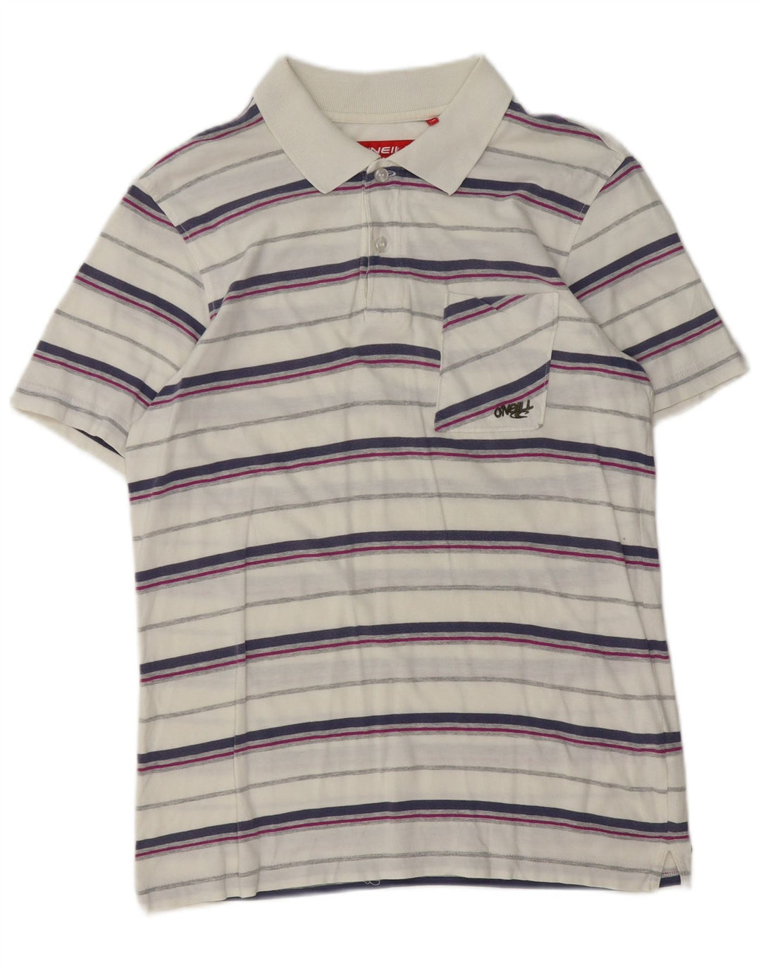 O'Neill Mens Polo Shirt Medium White Striped Cotton