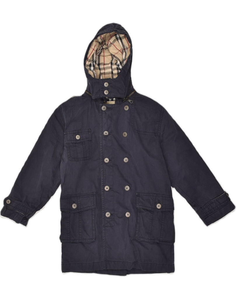 BURBERRY Boys Hooded Double Breasted Coat 7-8 Years Navy Blue Cotton | Vintage Burberry | Thrift | Second-Hand Burberry | Used Clothing | Messina Hembry 