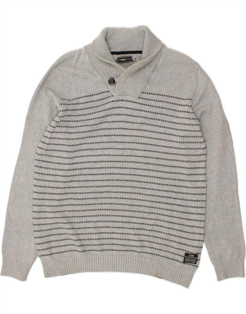 JACK & JONES Mens Shawl Neck Jumper Sweater XL Grey Striped Cotton | Vintage Jack & Jones | Thrift | Second-Hand Jack & Jones | Used Clothing | Messina Hembry 