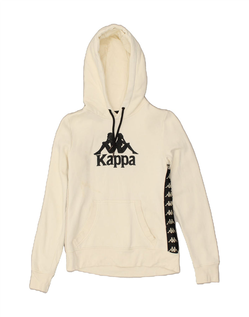 KAPPA Womens Graphic Hoodie Jumper UK 10 Small Off White Cotton | Vintage Kappa | Thrift | Second-Hand Kappa | Used Clothing | Messina Hembry 