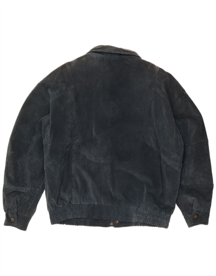 C&A Mens Suede Jacket UK 40 Large Navy Blue Leather