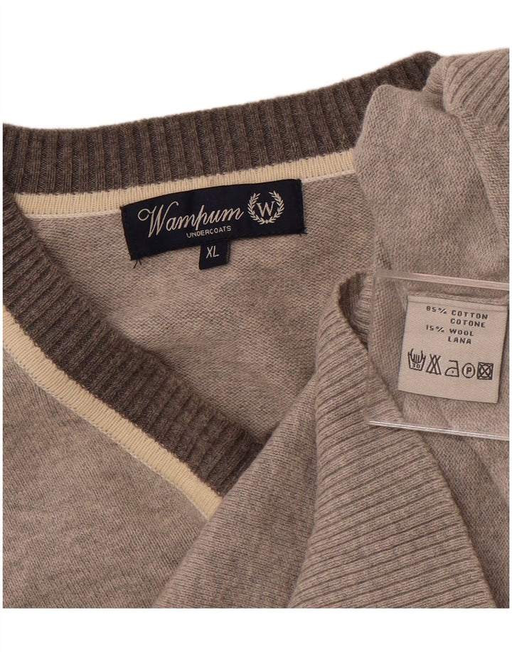 WAMPUM Womens V-Neck Jumper Sweater UK 18 XL Grey Cotton