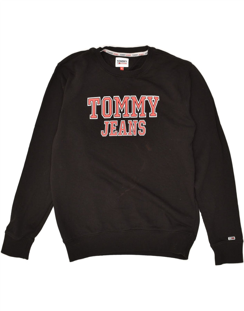 TOMMY HILFIGER Mens Graphic Sweatshirt Jumper Medium Black Vintage Tommy Hilfiger and Second-Hand Tommy Hilfiger from Messina Hembry 