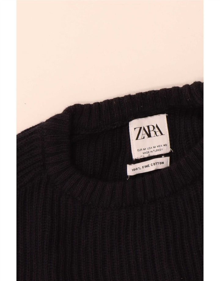 Zara Mens Crew Neck Jumper Sweater Medium Navy Blue Cotton