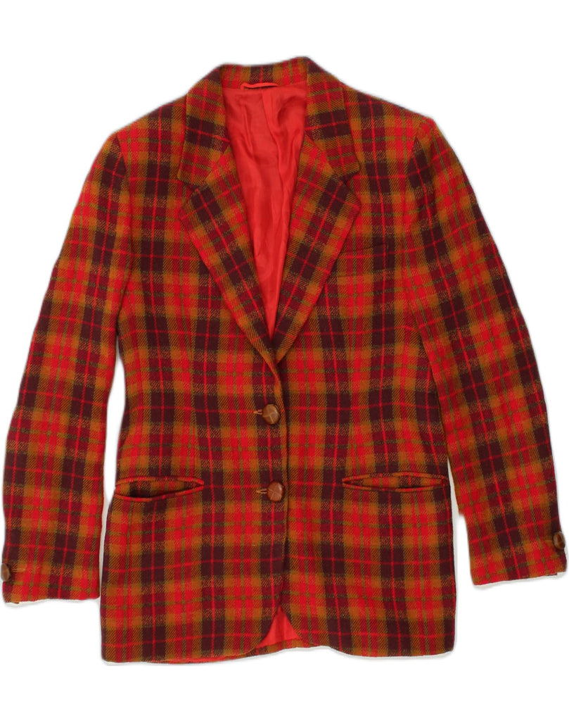 CARACTERE Womens 2 Button Blazer Jacket UK 10 Small Red Plaid Wool | Vintage Caractere | Thrift | Second-Hand Caractere | Used Clothing | Messina Hembry 