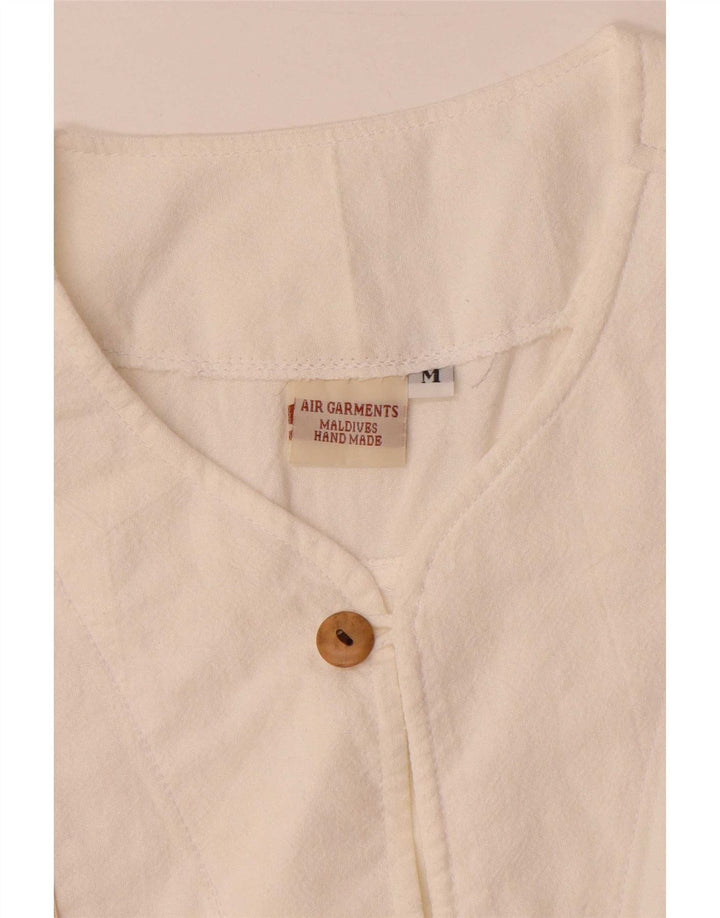 Vintage Mens Hand Made Short Sleeve Pullover Shirt Medium White Geometric