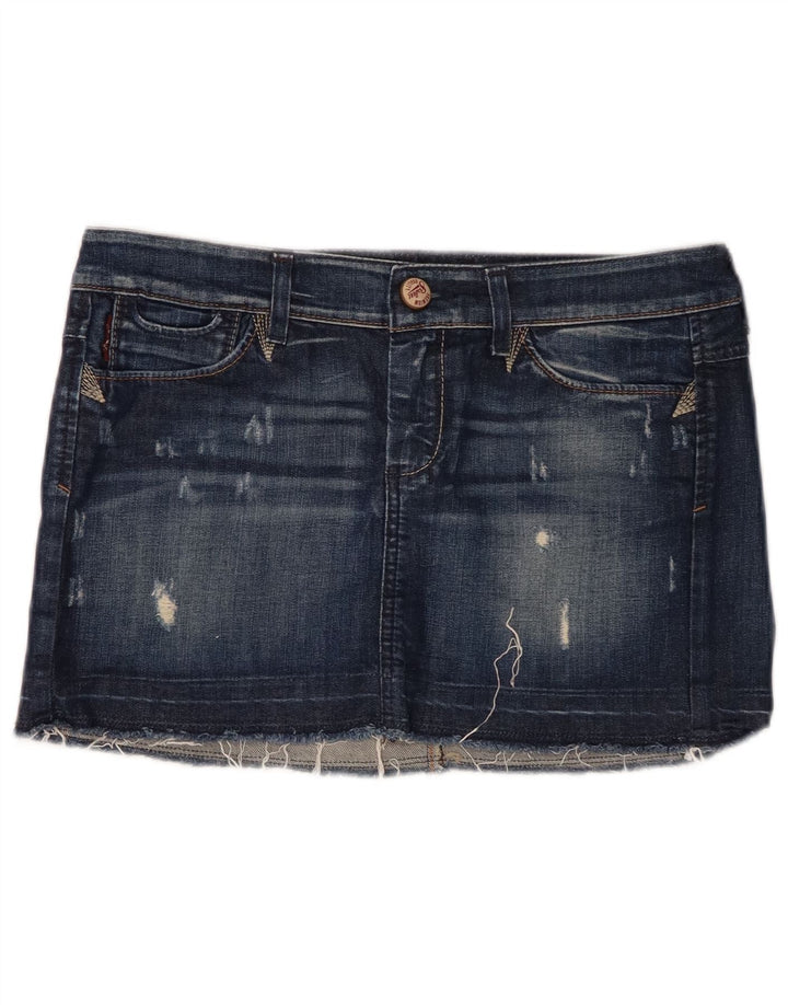 Sisley Womens Distressed Mini Denim Skirt W28 Medium Navy Blue Cotton