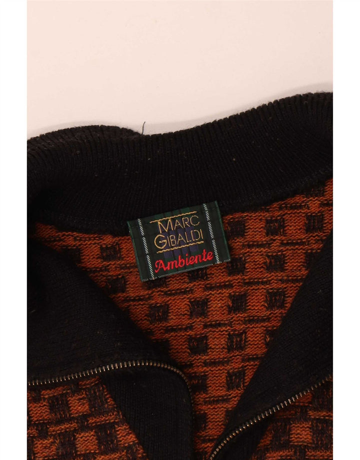Marc Gibaldi Mens Zip Neck Jumper Sweater 2XL Brown Geometric Polyacrylic