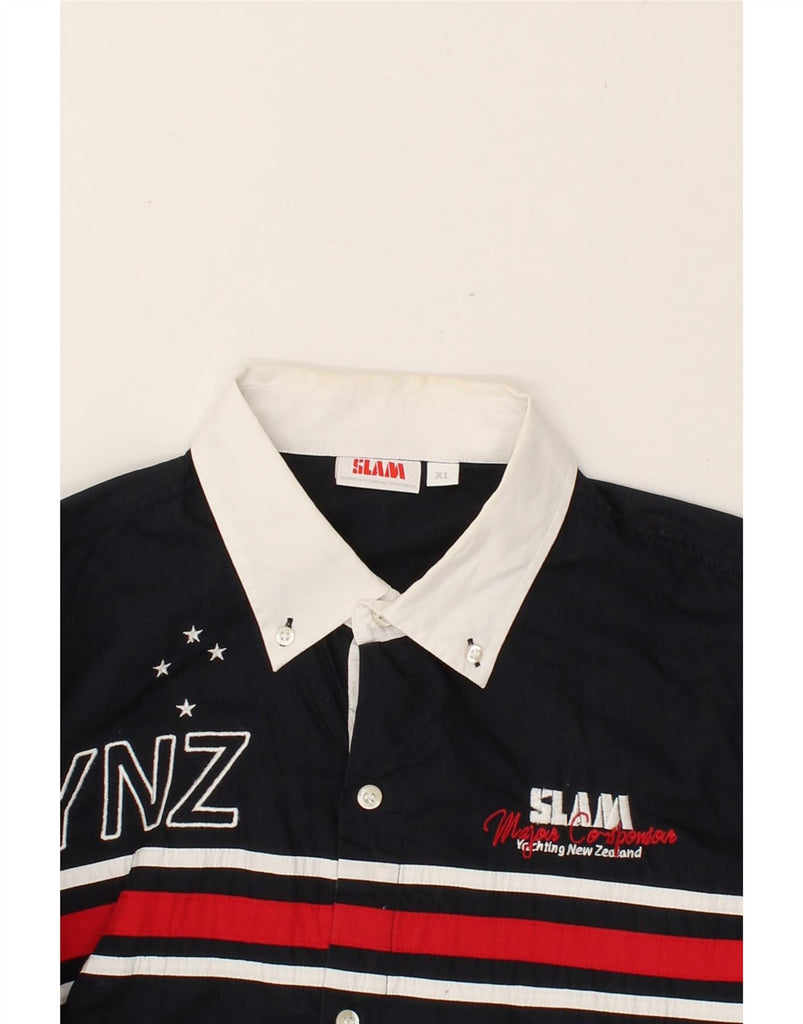 SLAM Mens Graphic Shirt XL Navy Blue Cotton | Vintage Slam | Thrift | Second-Hand Slam | Used Clothing | Messina Hembry 