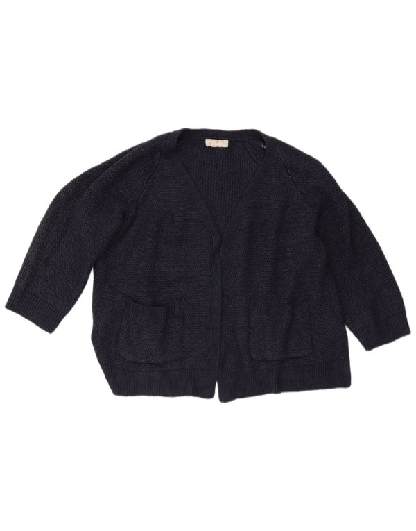 Fat Face Womens Crop 3/4 Sleeve Open Cardigan Sweater UK 16 Large Navy Blue