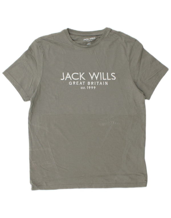 Jack Wills Mens Classic Fit Graphic T-Shirt Top Small Khaki Cotton