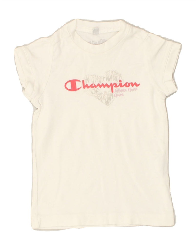 CHAMPION Girls Graphic T-Shirt Top 3-4 Years 2XS White Cotton | Vintage Champion | Thrift | Second-Hand Champion | Used Clothing | Messina Hembry 