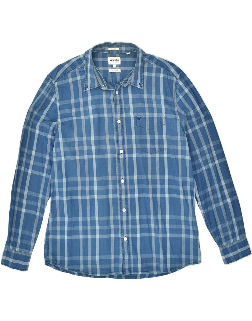 WRANGLER Mens Shirt Large Blue Check Cotton | Vintage Wrangler | Thrift | Second-Hand Wrangler | Used Clothing | Messina Hembry 