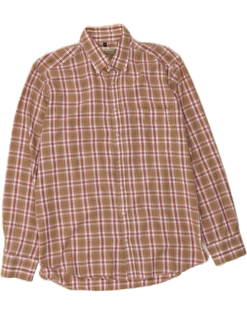 CANDA Mens Flannel Shirt Size 41/42 Large Beige Check Cotton Vintage Canda and Second-Hand Canda from Messina Hembry 