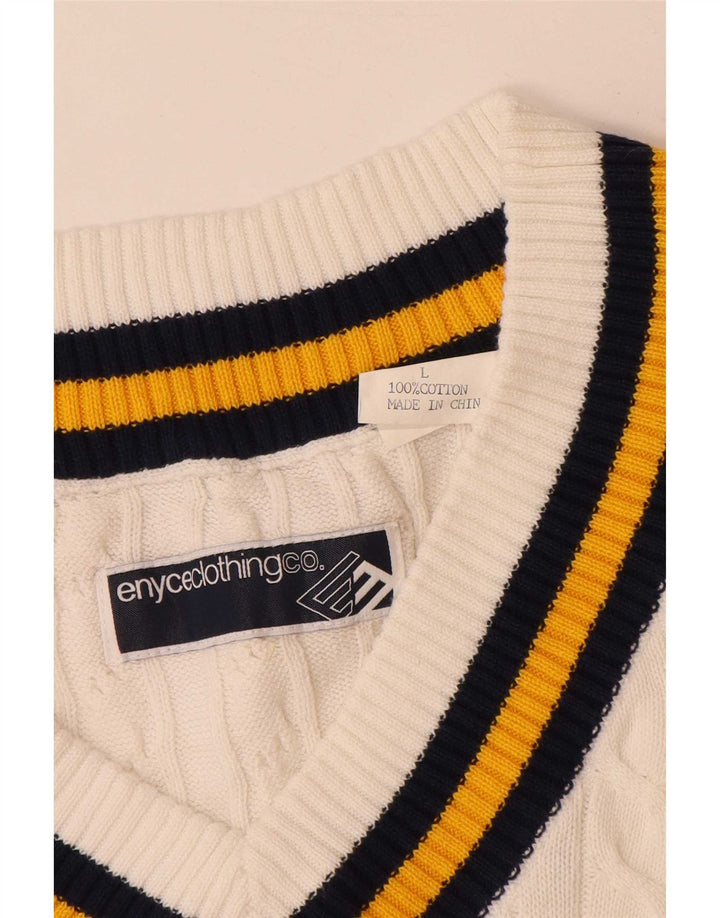 Vintage Mens Vest Tank Top Large White Striped Cotton
