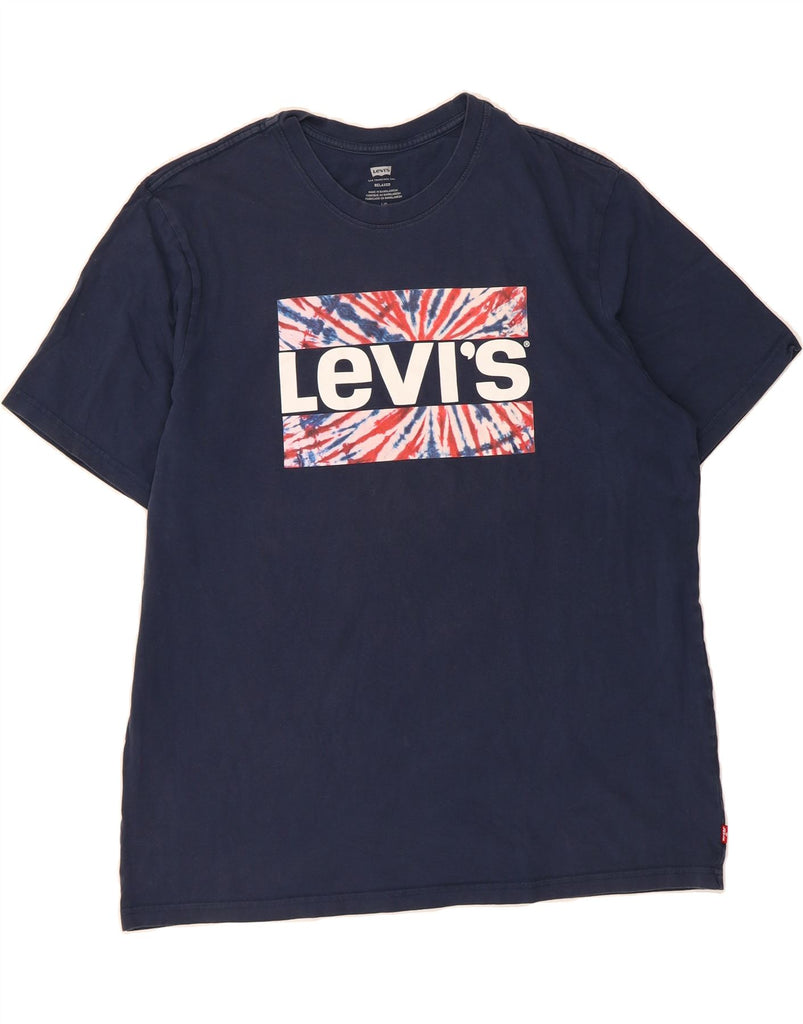 LEVI'S Mens Relaxed Fit Graphic T-Shirt Top Large Navy Blue Cotton Vintage Levi's and Second-Hand Levi's from Messina Hembry 