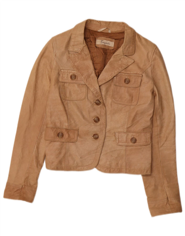 BAYSIDE Womens Crop Leather Jacket UK 12 Medium Brown Leather Vintage Bayside and Second-Hand Bayside from Messina Hembry 