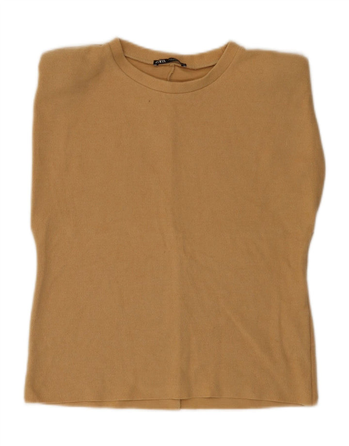 Zara Womens Vest Top UK 10 Small Beige Cotton