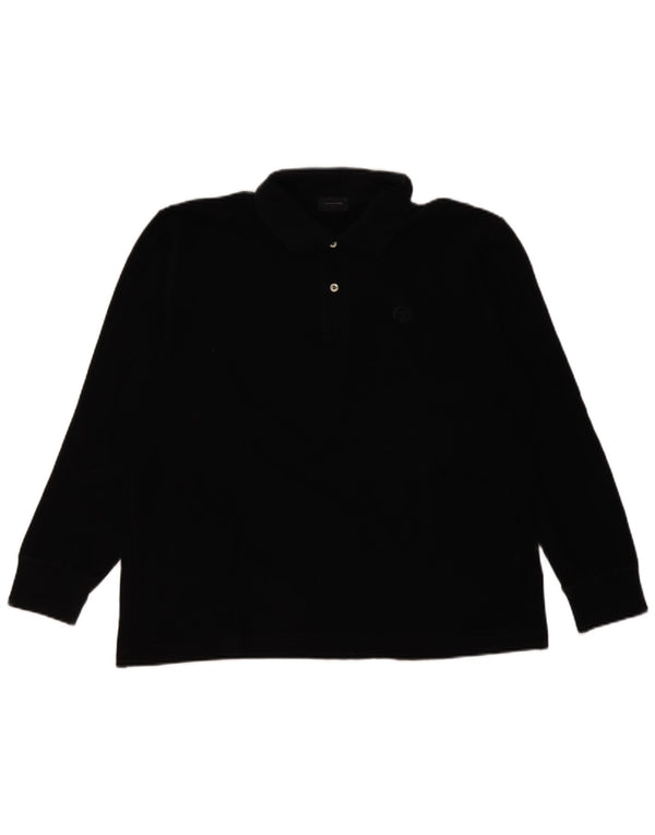 Sergio Tacchini Mens Long Sleeve Polo Shirt IT 50 Medium Black Cotton
