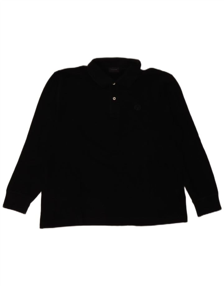 Sergio Tacchini Mens Long Sleeve Polo Shirt IT 50 Medium Black Cotton
