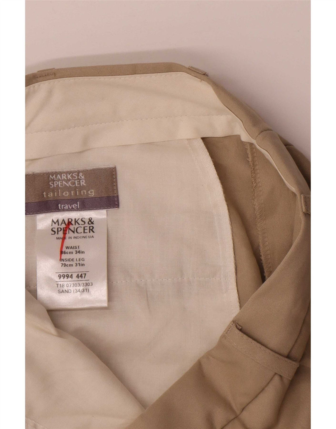 Marks & Spencer Mens Straight Chino Trousers W34 L31 Beige Polyester
