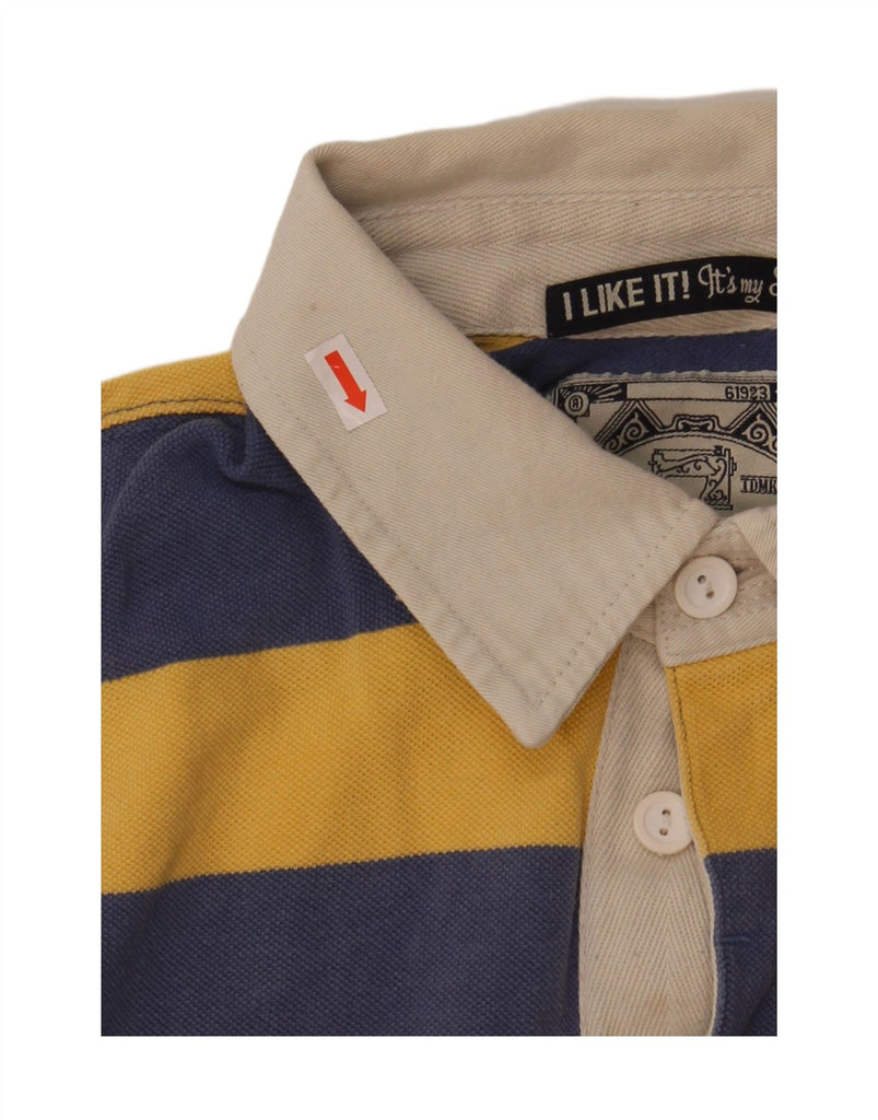 SCOTCH & SODA Mens Rugby Polo Shirt Large Navy Blue Striped Cotton Vintage Scotch & Soda and Second-Hand Scotch & Soda from Messina Hembry 