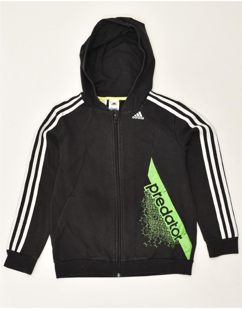 ADIDAS Boys Graphic Zip Hoodie Sweater 11-12 Years Black Cotton | Vintage Adidas | Thrift | Second-Hand Adidas | Used Clothing | Messina Hembry 