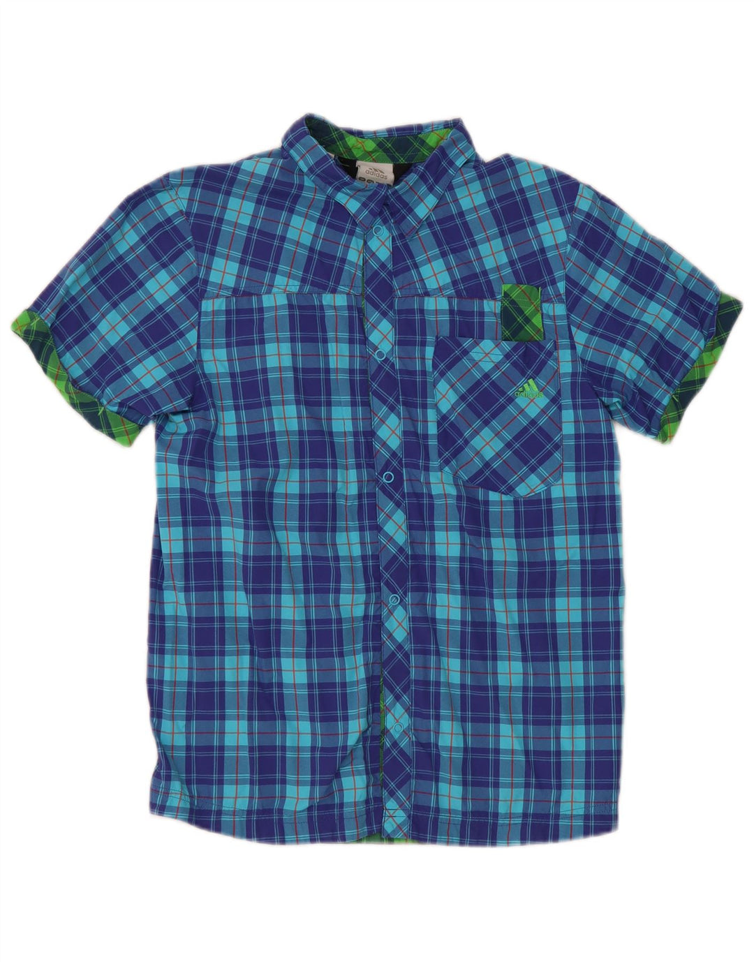 Adidas Boys Short Sleeve Shirt 13-14 Years Blue Check Nylon