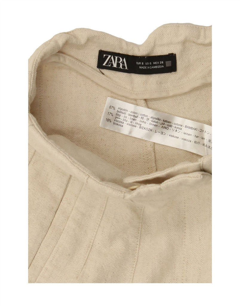ZARA Womens Wide Leg Cropped Trousers Small W26 L24 Off White Cotton Vintage Zara and Second-Hand Zara from Messina Hembry 