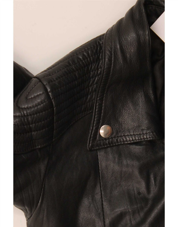 Vintage Womens Leather Biker Jacket UK 4 XS Black
