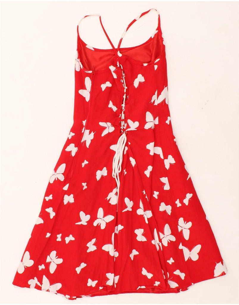 VINTAGE Womens Sleeveless A-Line Dress UK 8 Small Red Viscose Butterfly Vintage Vintage and Second-Hand Vintage from Messina Hembry 