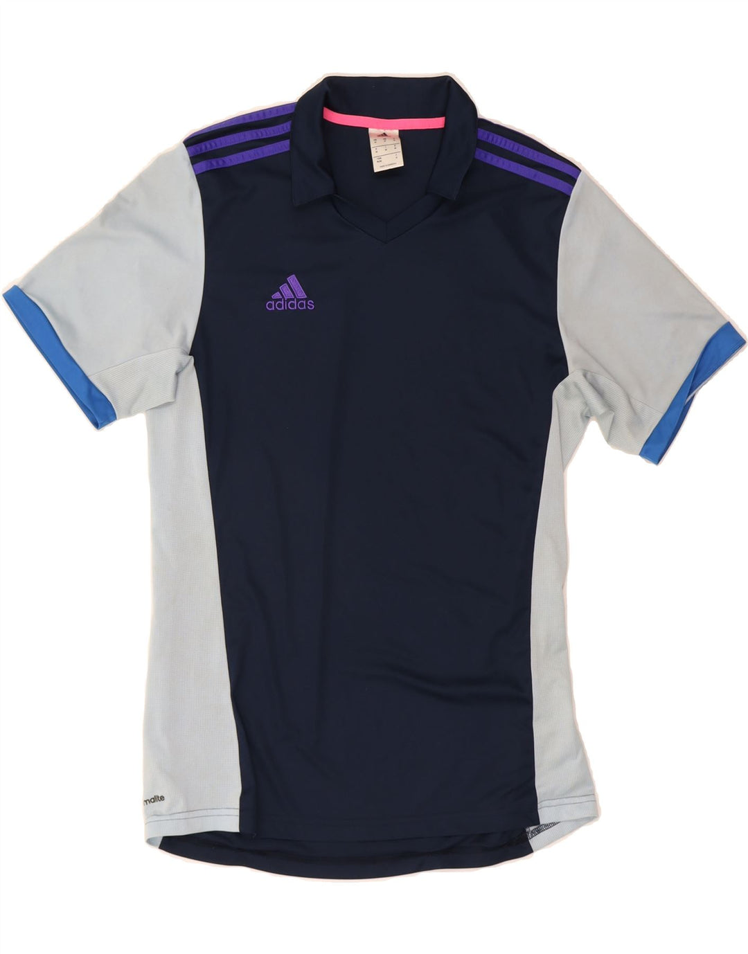 ADIDAS Mens Climalite Polo Shirt Medium Navy Blue Colourblock Polyester Vintage Adidas and Second-Hand Adidas from Messina Hembry 