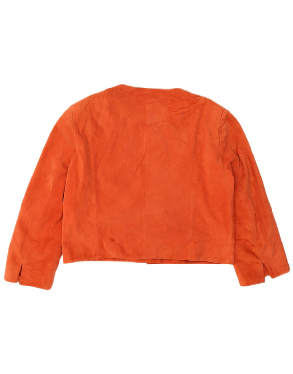 Conbipel Womens Crop 3/4 Sleeve Suede Jacket IT 44 Medium Orange Leather