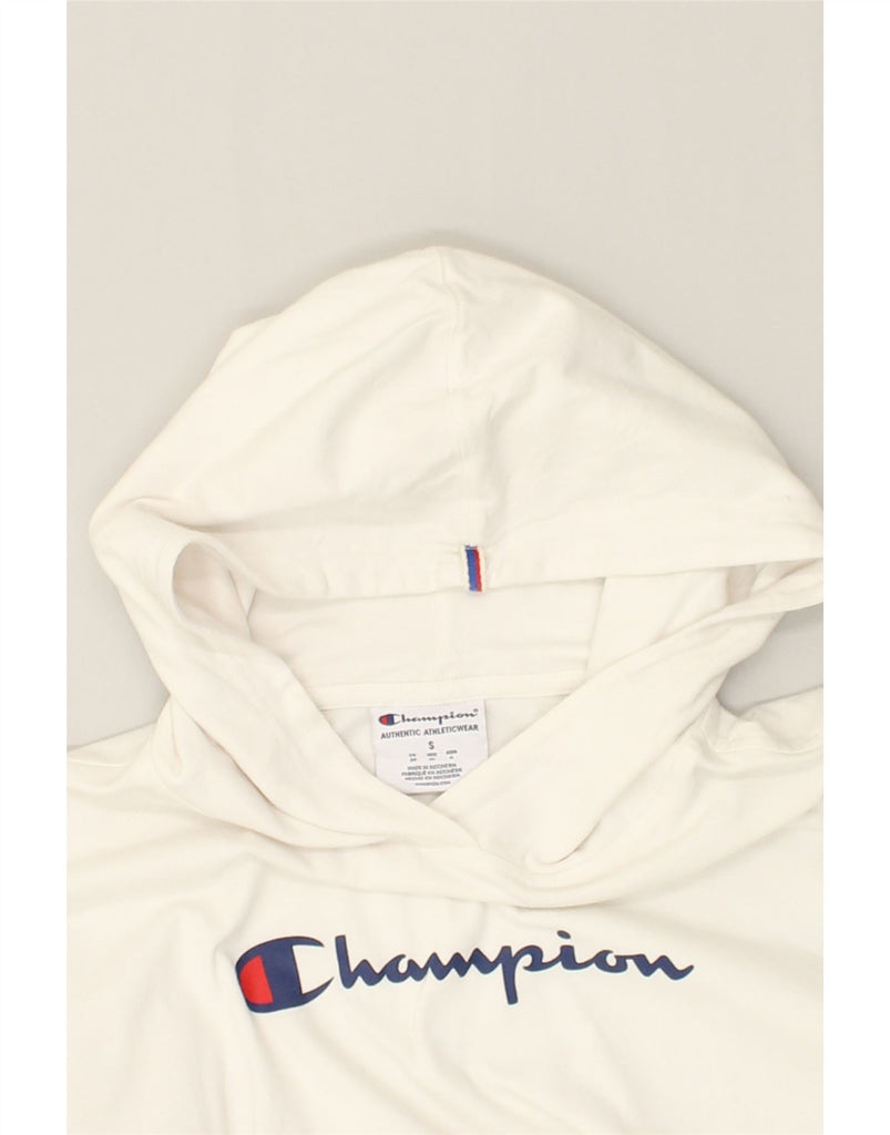 CHAMPION Mens Graphic Hoodie Jumper Small Off White Cotton | Vintage Champion | Thrift | Second-Hand Champion | Used Clothing | Messina Hembry 