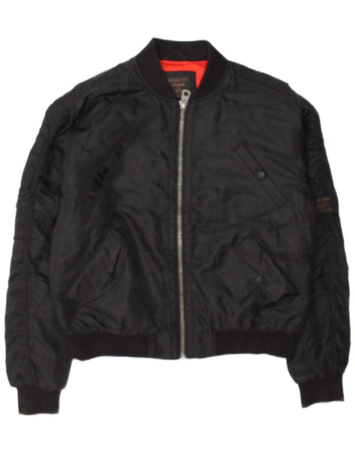 Superdry Womens Bomber Jacket UK 12 Medium  Black Polyester